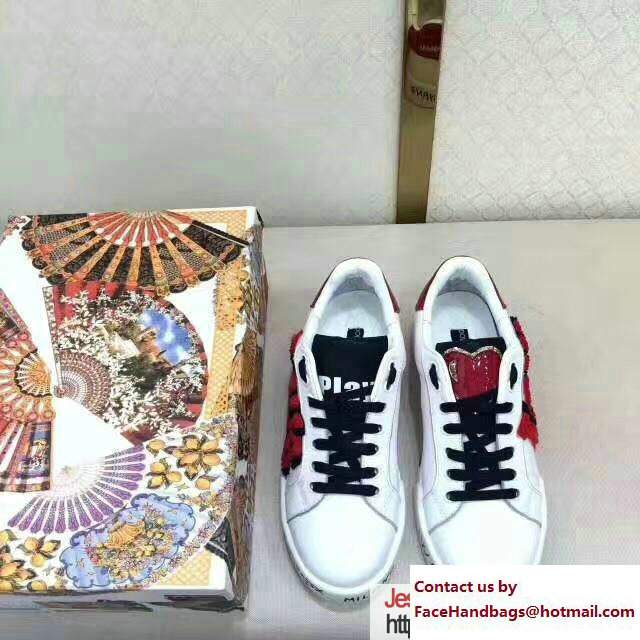 Dolce  &  Gabbana Leather Sneakers Printed And Applique Love White 2017